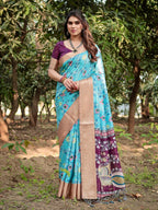 Pure Silk Digitally Printed Saree Weaved With Golden Zari Comes With Tassels - Almaari Fashion