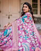 Pure Silk Digitally Printed Saree Weaved With Golden Zari Comes With Tassels - Almaari Fashion